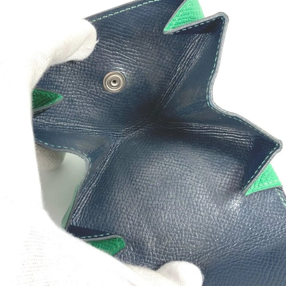 HERMES Levainquatre Verso Coin Case Wallet coin purse Leather Green/Navy - Picture 9 of 9